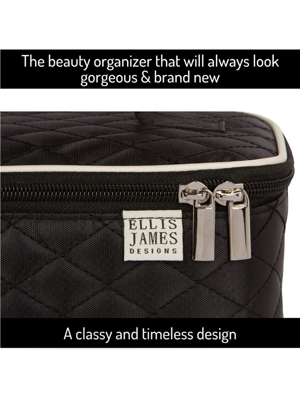Ellis James Black and Cream Makeup Travel Bag